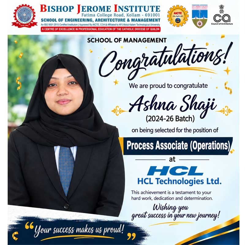 Celebrating Success: Ashna Shaji Placed as Process Associate (Operations) at HCL Technologies Ltd.